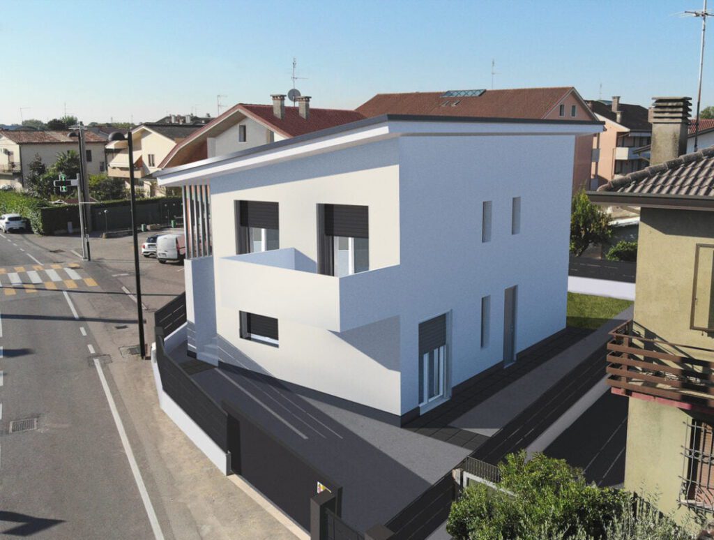 Immagine esterna di una casa prefabbricata in acciaio a Vicenza