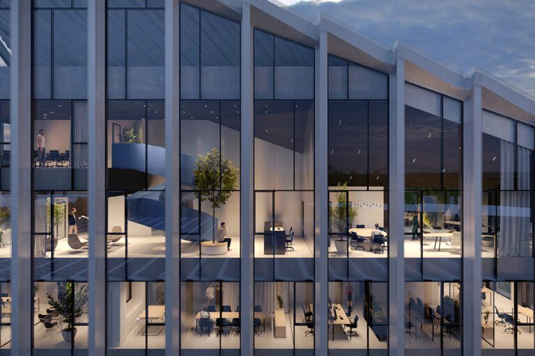 Facciata di un edificio commerciale in acciaio