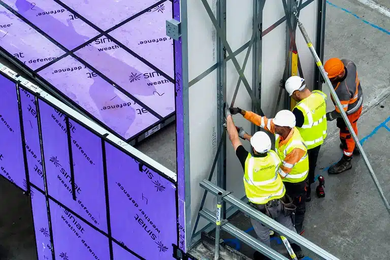 Posa delle pareti interne in un cantiere